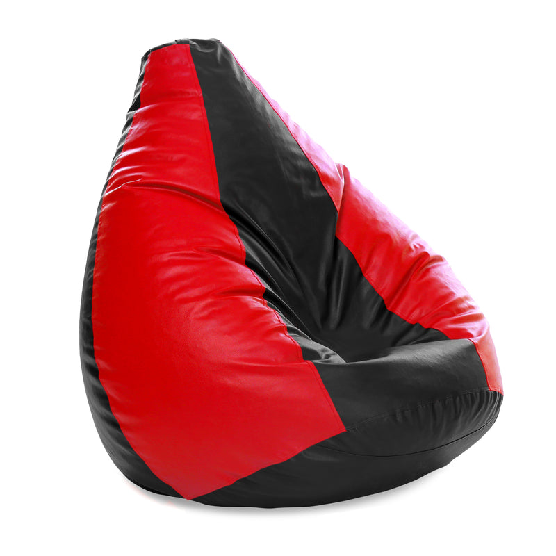 Style Homez Premium Leatherette Classic Jumbo Bean Bag Jumbo Size SAC Black Red Color, Cover Only