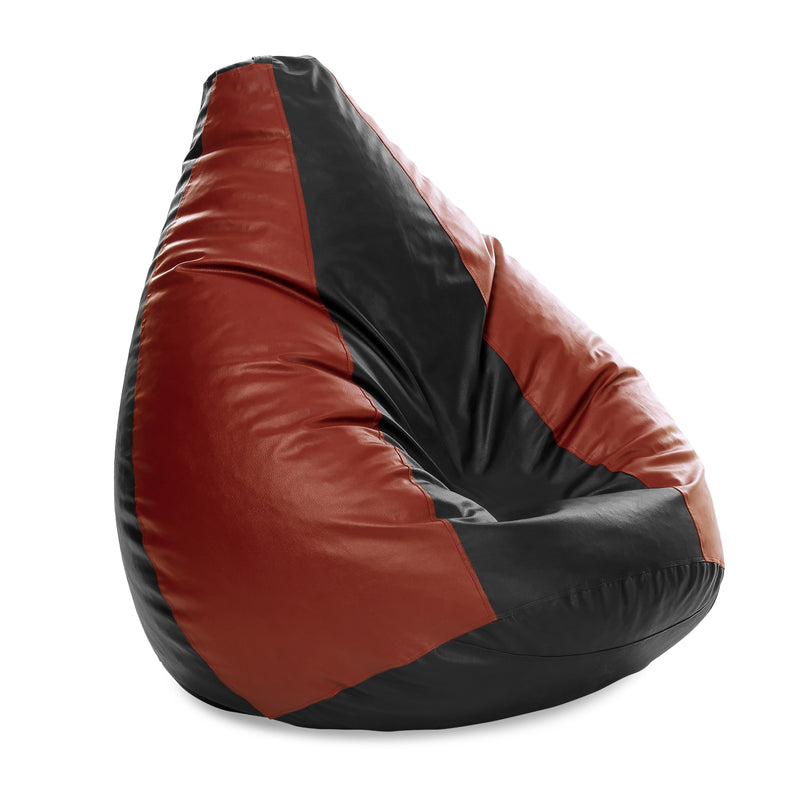 Style Homez Premium Leatherette Classic Jumbo Bean Bag Jumbo Size SAC Black Tan Color Filled with Beans Fillers