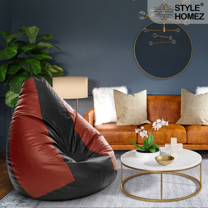 Style Homez Premium Leatherette Classic Jumbo Bean Bag Jumbo Size SAC Black Tan Color, Cover Only