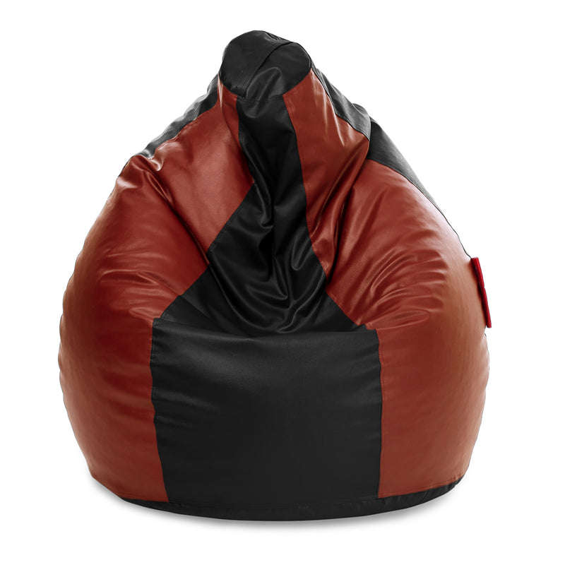 Style Homez Premium Leatherette Classic Jumbo Bean Bag Jumbo Size SAC Black Tan Color Filled with Beans Fillers