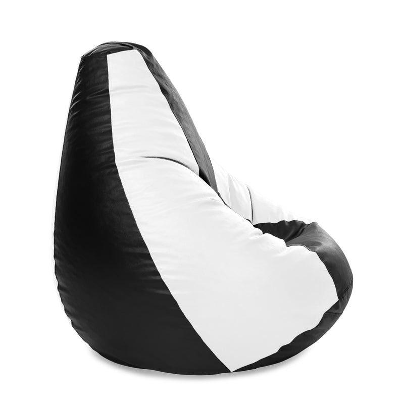 Style Homez Premium Leatherette Classic Jumbo Bean Bag Jumbo Size SAC Black White Color, Cover Only