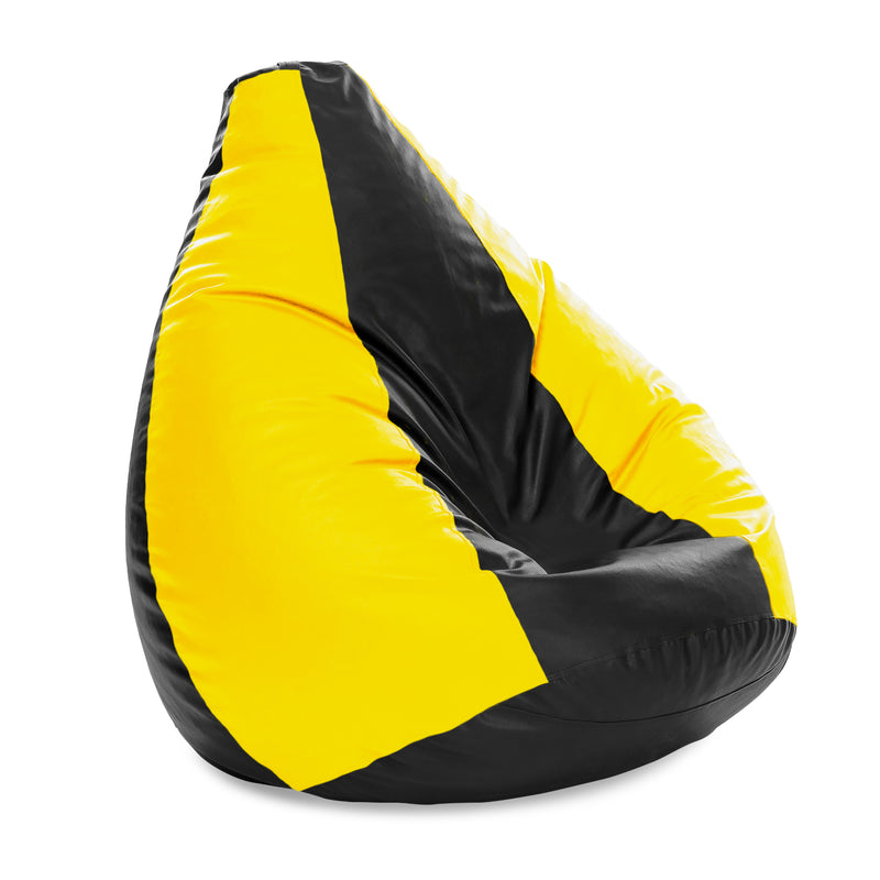 Style Homez Premium Leatherette Classic Jumbo Bean Bag Jumbo Size SAC Black Yellow Color Filled with Beans Fillers