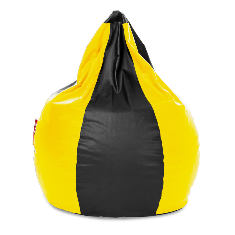 Style Homez Premium Leatherette Classic Jumbo Bean Bag Jumbo Size SAC Black Yellow Color Filled with Beans Fillers