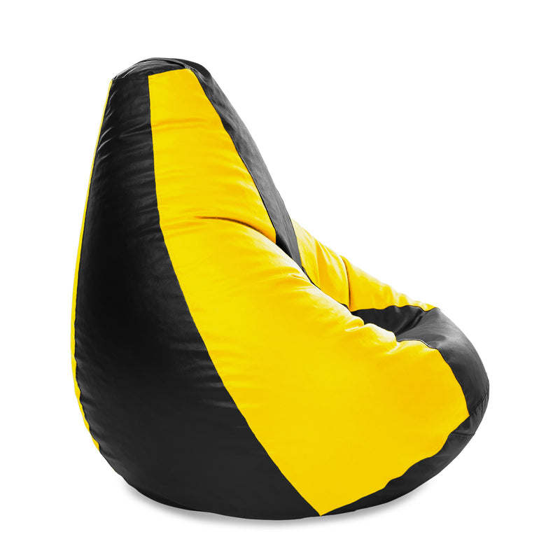 Style Homez Premium Leatherette Classic Jumbo Bean Bag Jumbo Size SAC Black Yellow Color, Cover Only