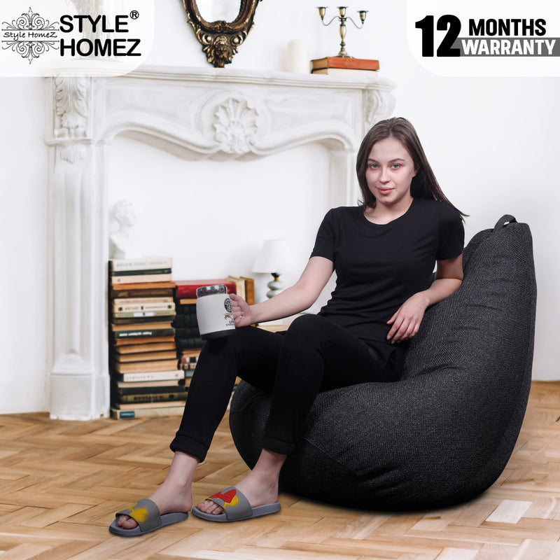 Style Homez ORGANIX Collection,Classic Bean Bag JUMBO SAC Size Black Color in Organic Jute Fabric, Filled with Beans Fillers