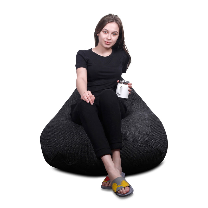 Style Homez ORGANIX Collection,Classic Bean Bag JUMBO SAC Size Black Color in Organic Jute Fabric, Filled with Beans Fillers
