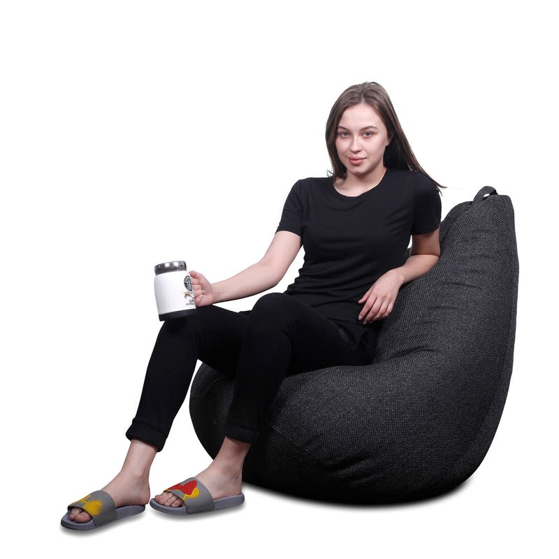 Style Homez ORGANIX Collection, Classic Bean Bag JUMBO SAC Size Black Color in Organic Jute Fabric, Cover Only
