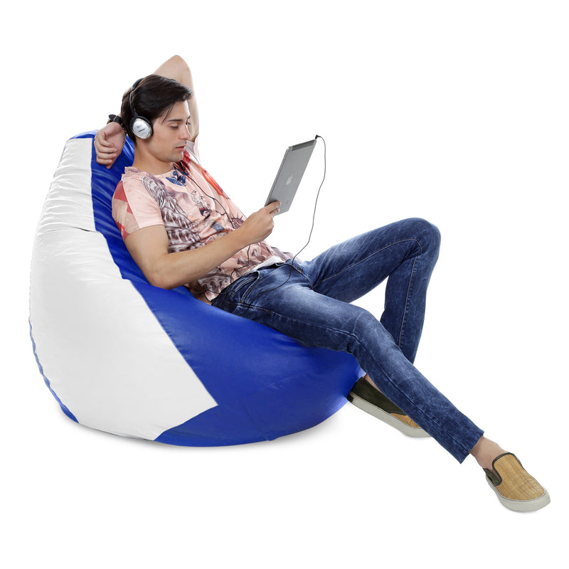 Style Homez Premium Leatherette Classic Jumbo Bean Bag Jumbo Size SAC Blue White Color, Cover Only