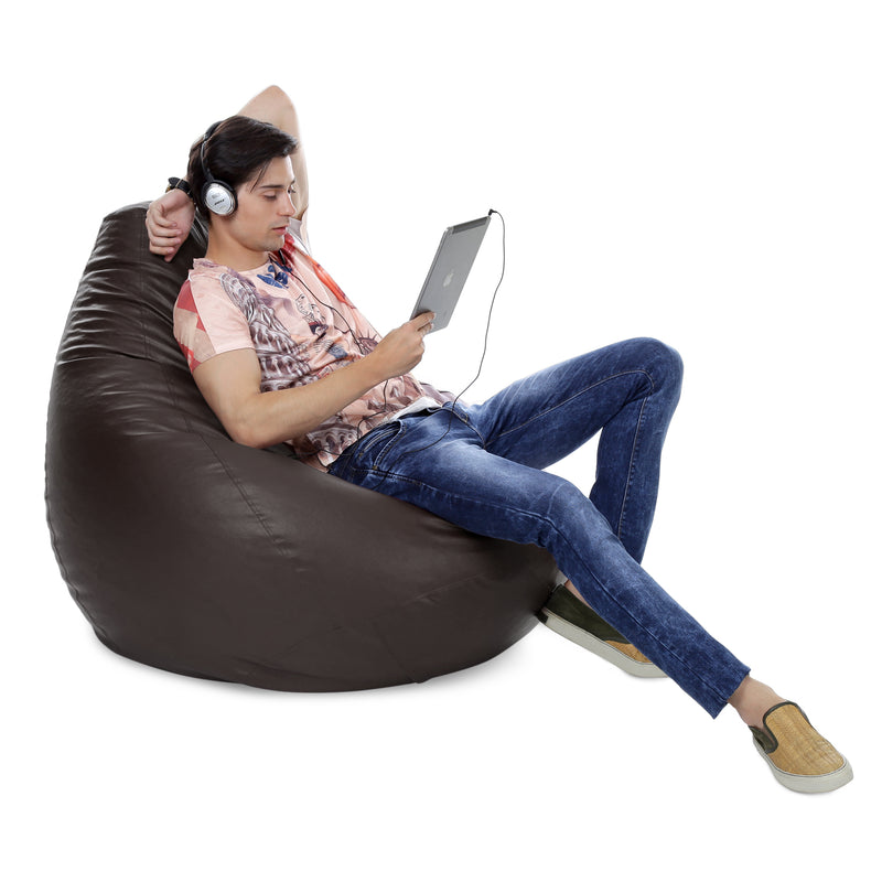 Style Homez Premium Leatherette Classic Jumbo Bean Bag Jumbo Size SAC Chocolate Brown Color Cover Only