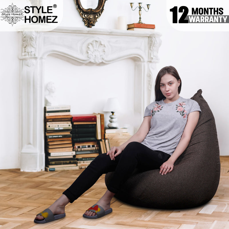 Style Homez ORGANIX Collection, Classic Bean Bag JUMBO SAC Size Chocolate Brown Color in Organic Jute Fabric, Cover Only