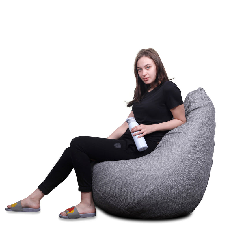 Style Homez ORGANIX Collection, Classic Bean Bag JUMBO SAC Size Grey Color in Organic Jute Fabric, Filled with Beans Fillers