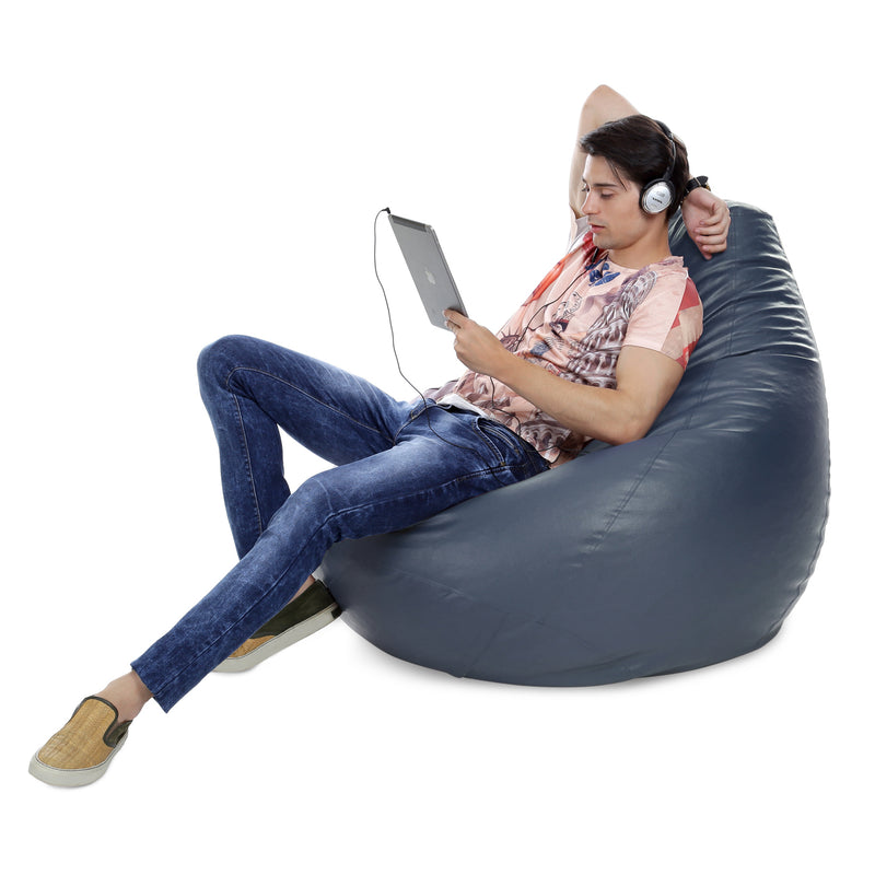 Style Homez Premium Leatherette Classic Jumbo Bean Bag Jumbo Size SAC Grey Color Filled with Beans Fillers