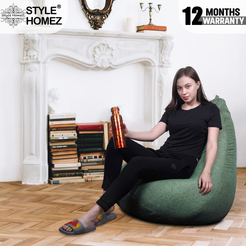 Style Homez ORGANIX Collection, Classic Bean Bag JUMBO SAC Size Green Color in Organic Jute Fabric, Filled with Beans Fillers