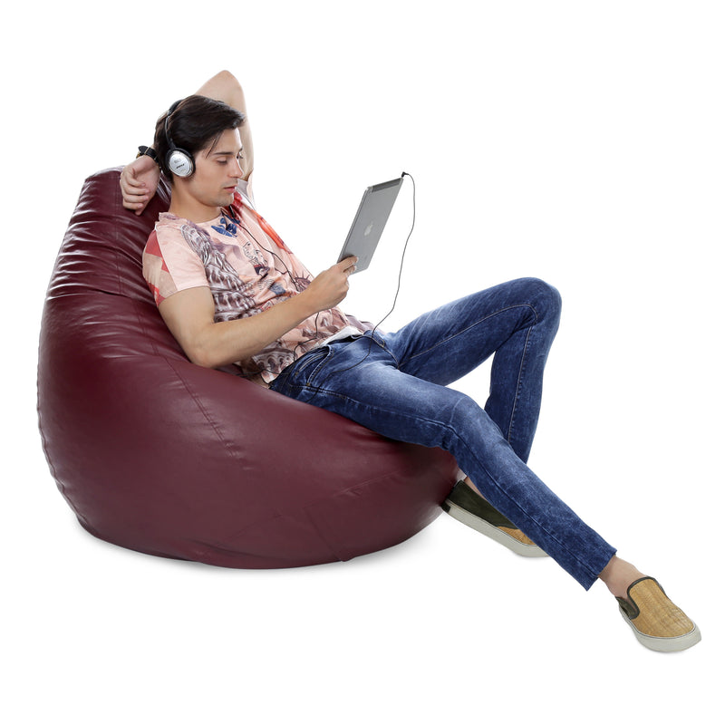 Style Homez Premium Leatherette Classic Jumbo Bean Bag Jumbo Size SAC Maroon Color Cover Only