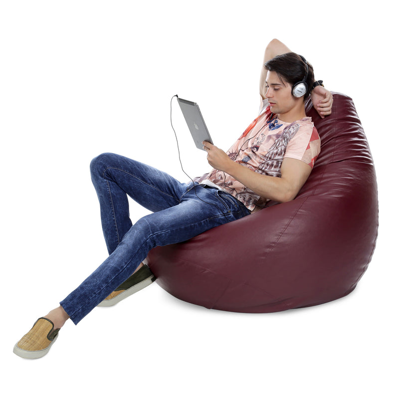 Style Homez Premium Leatherette Classic Jumbo Bean Bag Jumbo Size SAC Maroon Color Filled with Beans Fillers