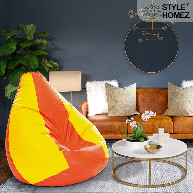 Style Homez Premium Leatherette Classic Jumbo Bean Bag Jumbo Size SAC Orange Yellow Color, Cover Only
