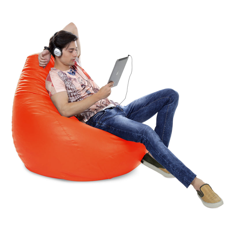 Style Homez Premium Leatherette Classic Jumbo Bean Bag Jumbo Size SAC Orange Color Filled with Beans Fillers