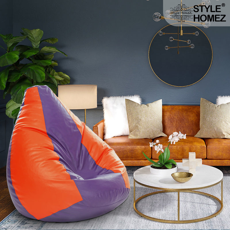 Style Homez Premium Leatherette Classic Jumbo Bean Bag Jumbo Size SAC Purple Orange Color, Cover Only