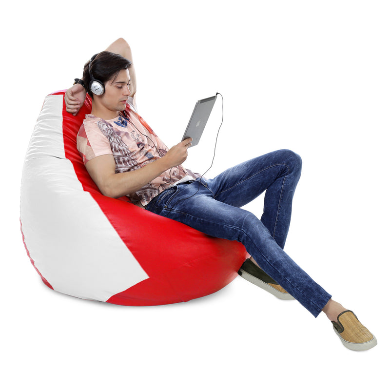 Style Homez Premium Leatherette Classic Jumbo Bean Bag Jumbo Size SAC Red White Color, Cover Only