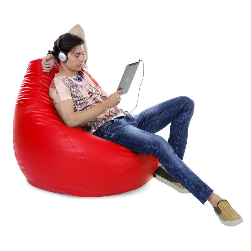 Style Homez Premium Leatherette Classic Jumbo Bean Bag Jumbo Size SAC Red Color Filled with Beans Fillers