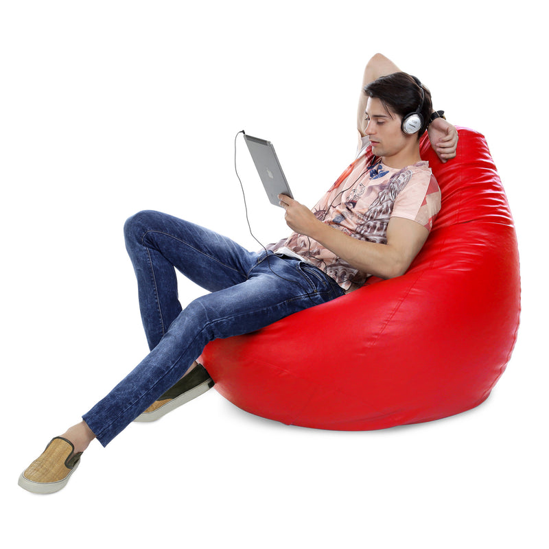 Style Homez Premium Leatherette Classic Jumbo Bean Bag Jumbo Size SAC Red Color Filled with Beans Fillers