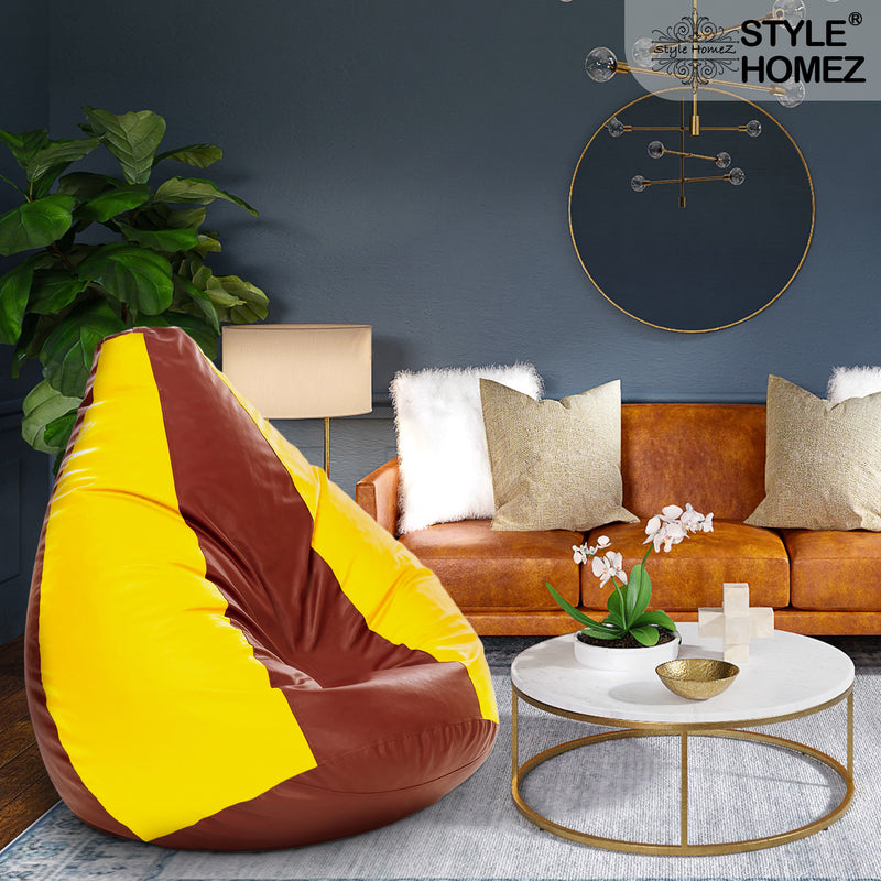 Style Homez Premium Leatherette Classic Jumbo Bean Bag Jumbo Size SAC Tan Yellow Color, Cover Only