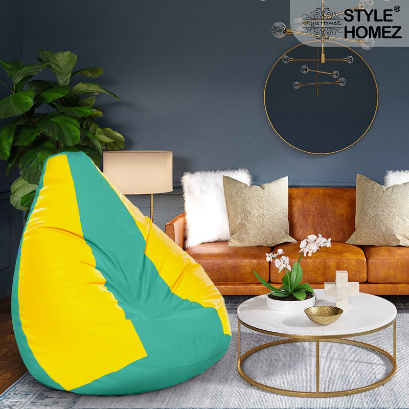 Style Homez Premium Leatherette Classic Jumbo Bean Bag Jumbo Size SAC Teal Yellow Color, Cover Only