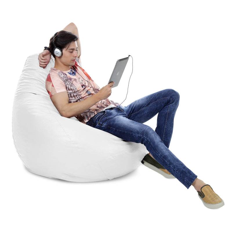 Style Homez Premium Leatherette Classic Jumbo Bean Bag Jumbo Size SAC White Color Cover Only