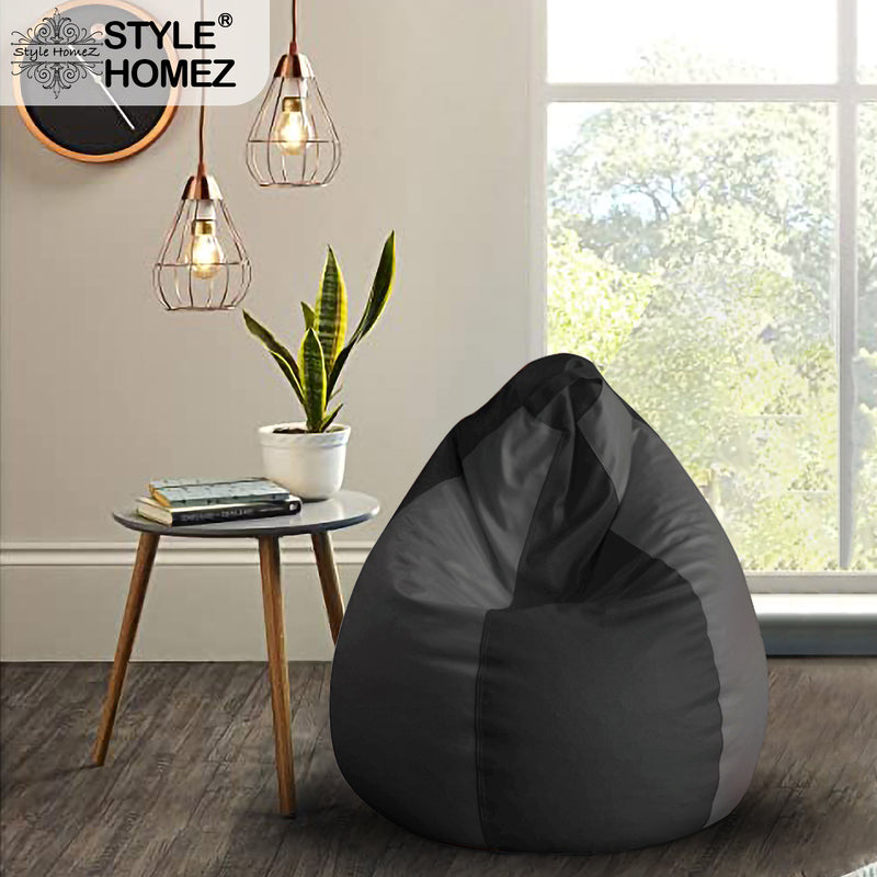 Style Homez Premium Leatherette Classic Bean Bag Size XL Black Grey Color, Cover Only