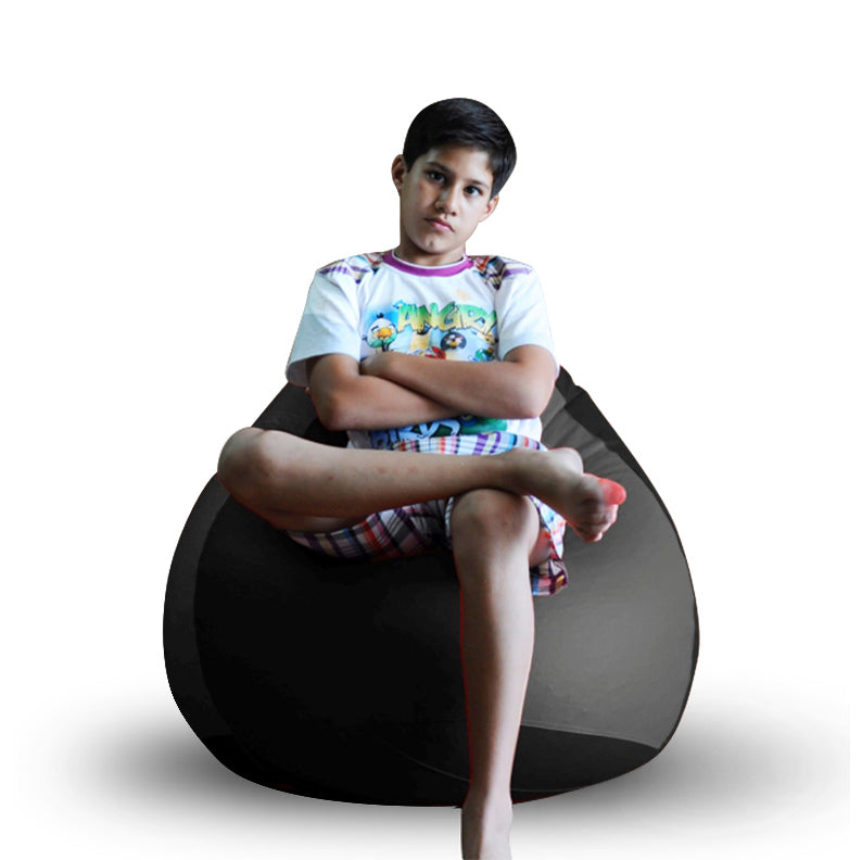 Style Homez Premium Leatherette Classic Bean Bag XL Size Black Grey Color Filled with Beans Fillers