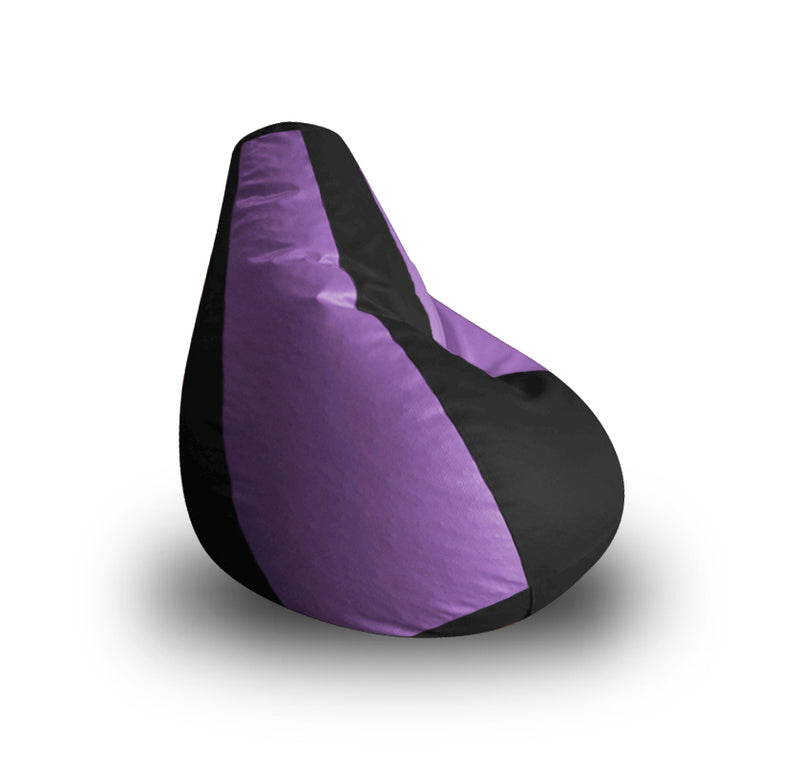 Style Homez Premium Leatherette Classic Bean Bag XL Size Black Purple Color Filled with Beans Fillers