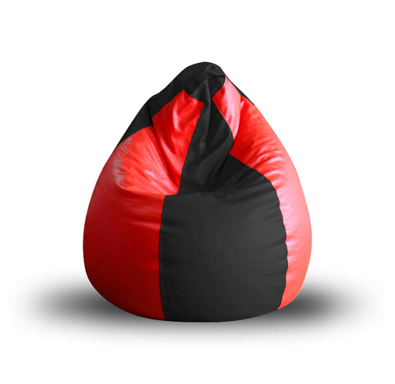 Style Homez Premium Leatherette Classic Bean Bag XL Size Black Red Color Filled with Beans Fillers
