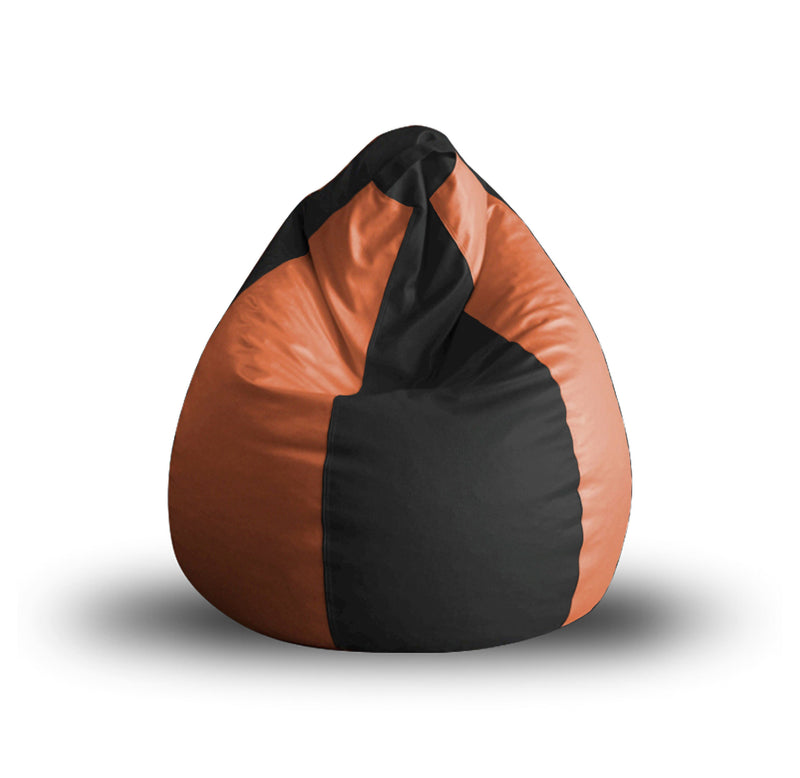 Style Homez Premium Leatherette Classic Bean Bag XL Size Black Tan Color Filled with Beans Fillers