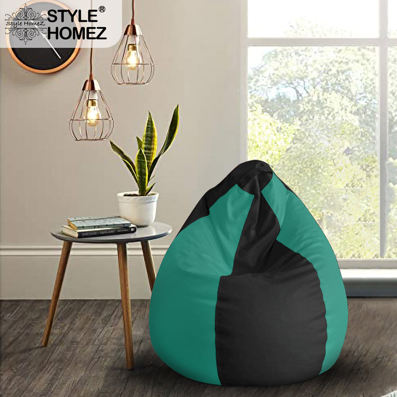 Style Homez Premium Leatherette Classic Bean Bag Size XL Black Teal Color, Cover Only