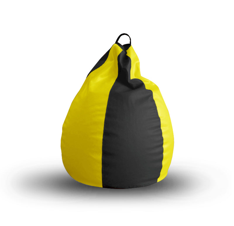 Style Homez Premium Leatherette Classic Bean Bag XL Size Black Yellow Color Filled with Beans Fillers