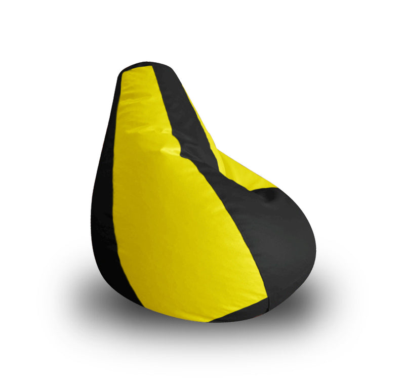 Style Homez Premium Leatherette Classic Bean Bag XL Size Black Yellow Color Filled with Beans Fillers
