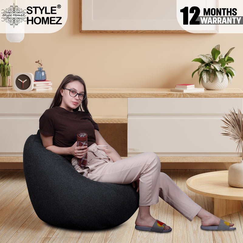 Style Homez ORGANIX Collection, Classic Bean Bag XL Size Black Color in Organic Jute Fabric, Cover Only
