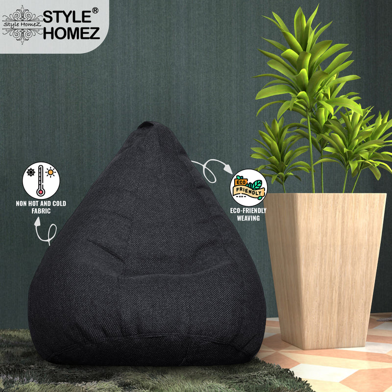 Style Homez ORGANIX Collection,Classic Bean Bag XL Size Black Color in Organic Jute Fabric, Filled with Beans Fillers