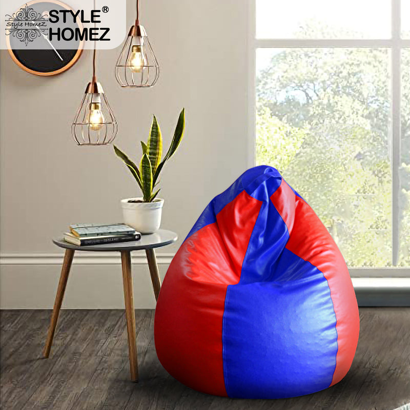 Style Homez Premium Leatherette Classic Bean Bag XL Size Blue Red Color Filled with Beans Fillers