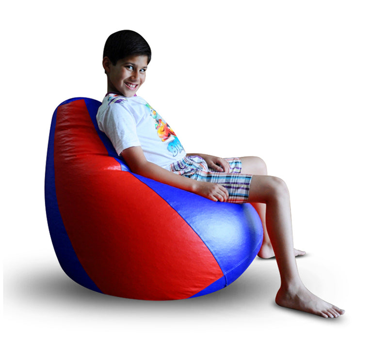 Style Homez Premium Leatherette Classic Bean Bag XL Size Blue Red Color Filled with Beans Fillers