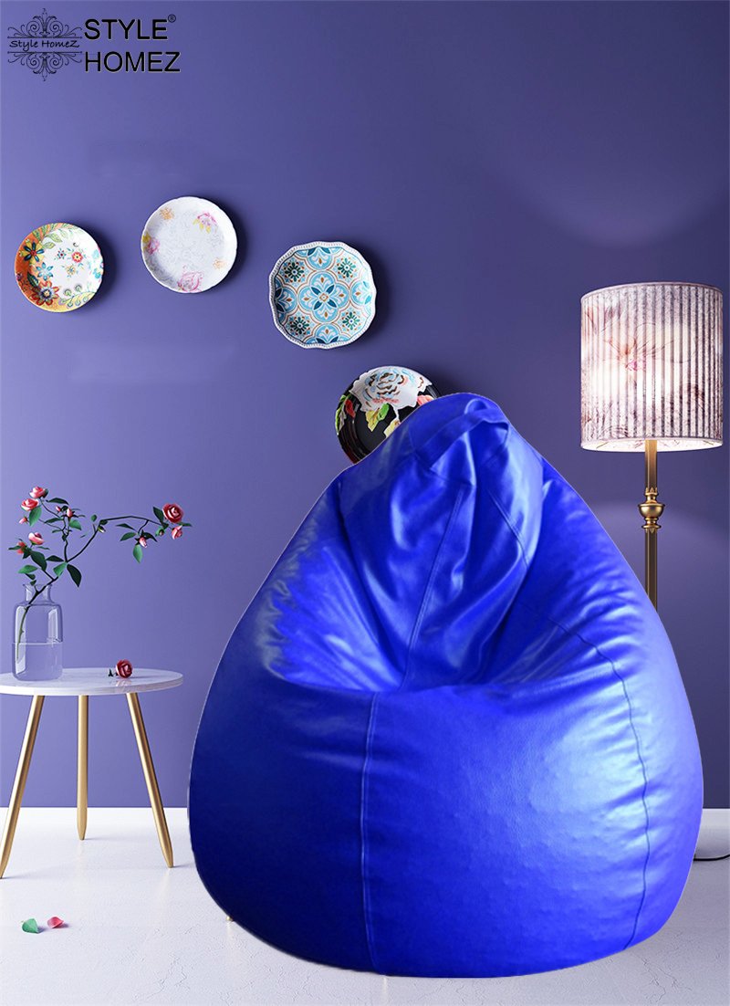 Style Homez Premium Leatherette Classic Bean Bag XL Size Royal Blue Color, Cover Only