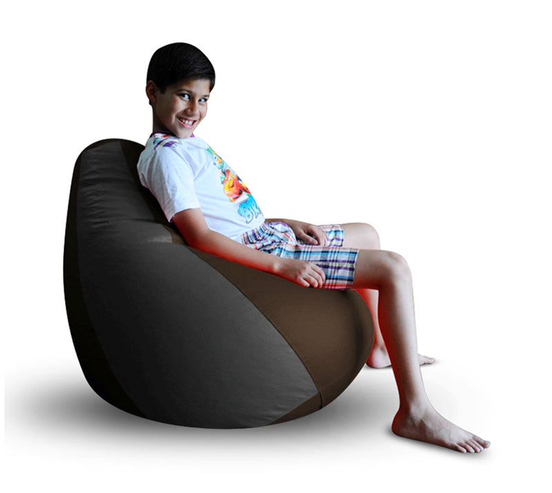 Style Homez Premium Leatherette Classic Bean Bag XL Size Brown Grey Color Filled with Beans Fillers