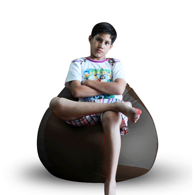 Style Homez Premium Leatherette Classic Bean Bag XL Size Brown Grey Color Filled with Beans Fillers