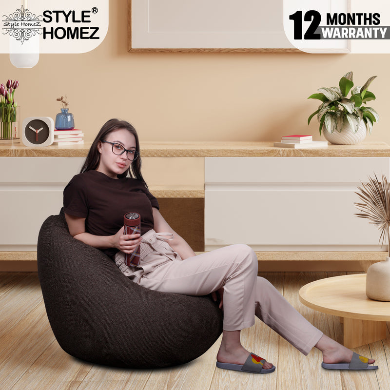 Style Homez ORGANIX Collection, Classic Bean Bag XL Size Chocolate Brown Color in Organic Jute Fabric, Filled with Beans Fillers