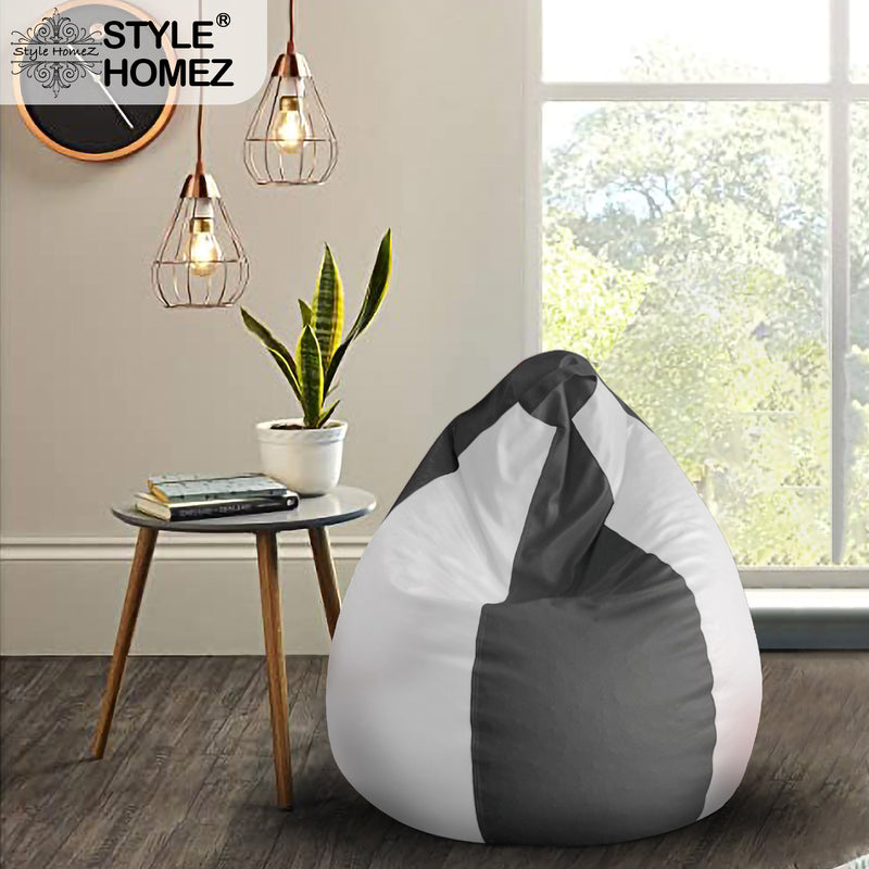 Style Homez Premium Leatherette Classic Bean Bag Size XL Grey White Color, Cover Only