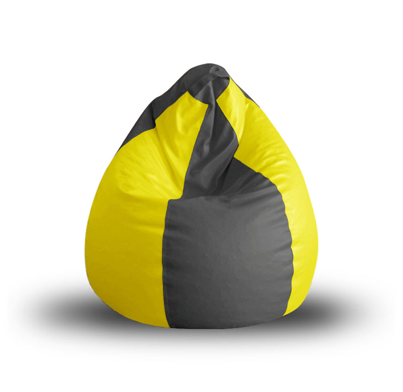 Style Homez Premium Leatherette Classic Bean Bag XL Size Grey Yellow Color Filled with Beans Fillers
