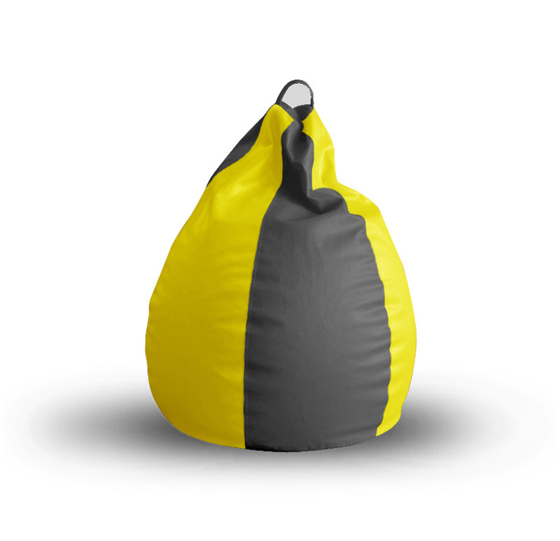 Style Homez Premium Leatherette Classic Bean Bag XL Size Grey Yellow Color Filled with Beans Fillers