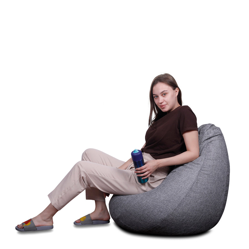 Style Homez ORGANIX Collection, Classic Bean Bag XL Size Grey Color in Organic Jute Fabric, Filled with Beans Fillers