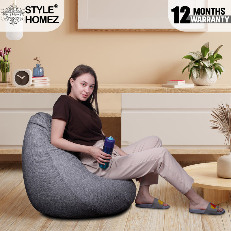 Style Homez ORGANIX Collection, Classic Bean Bag XL Size Grey Color in Organic Jute Fabric, Cover Only