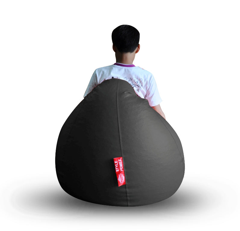 Style Homez Premium Leatherette Classic Bean Bag XL Size Grey Color Filled with Beans Fillers